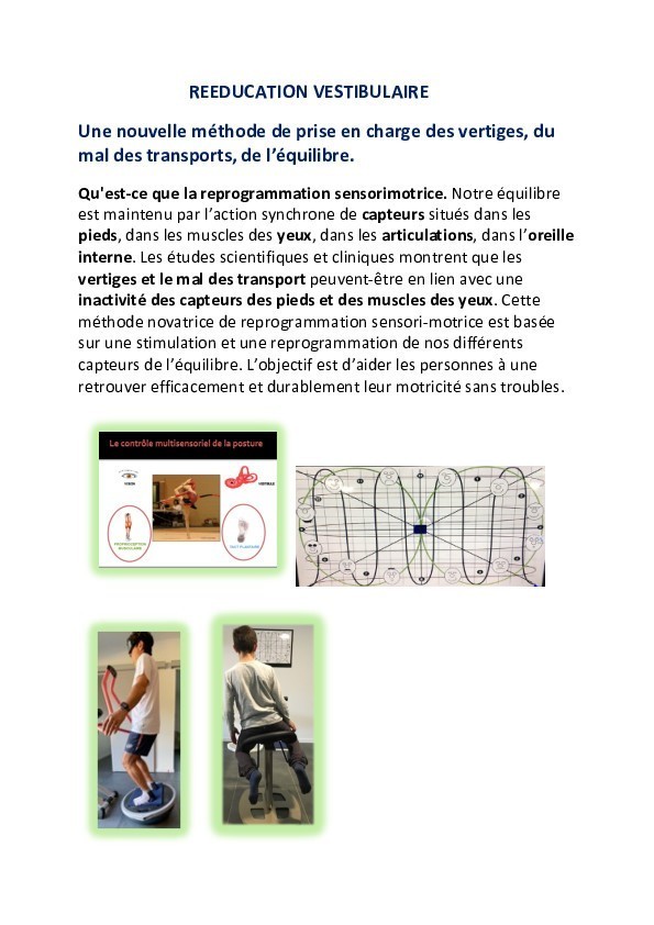 REEDUCATION VESTIBULAIRE / VERTIGES/ MAL DES TRANSPORTS